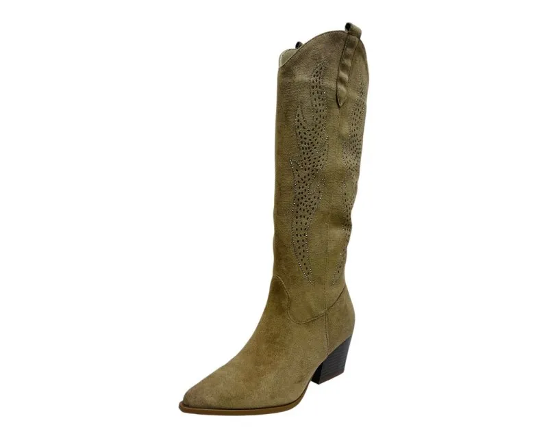 Western Cowboy Faux Suede Knee High Boots