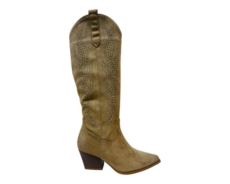 Western Cowboy Faux Suede Knee High Boots