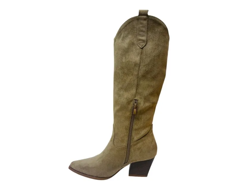 Western Cowboy Faux Suede Knee High Boots