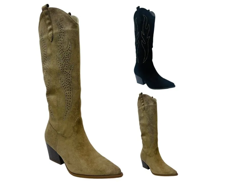 Western Cowboy Faux Suede Knee High Boots